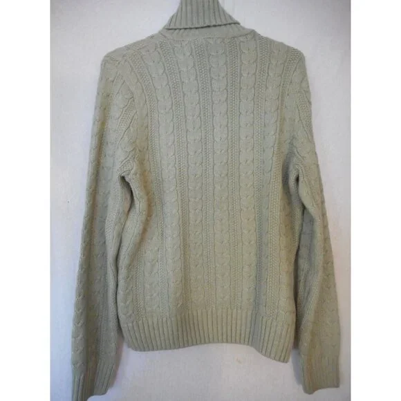 Vintage Sage 100% Cotton cable knit ribbed turtleneck Sweater Sz L Jeanne Pierre - Picture 3 of 5